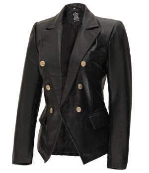 Kim Womens Black Leather Blazer Jacket 