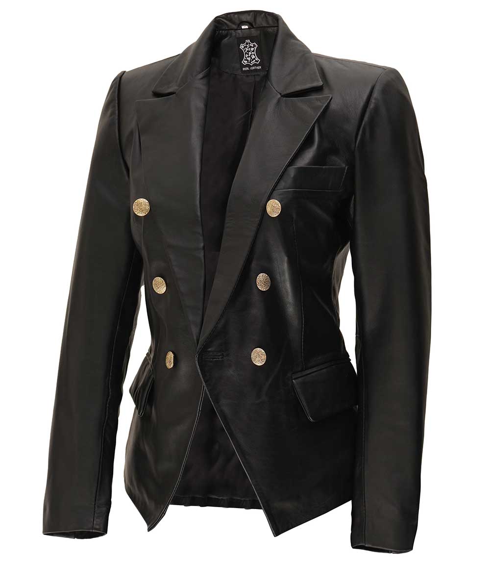 Kim Womens Black Leather Blazer Jacket Kim Womens Black Leather Blazer Jacket