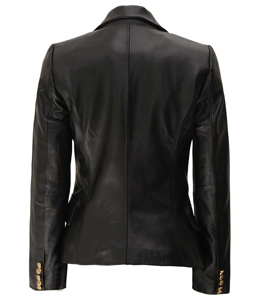 Kim Womens Black Leather Blazer Jacket Kim Womens Black Leather Blazer Jacket