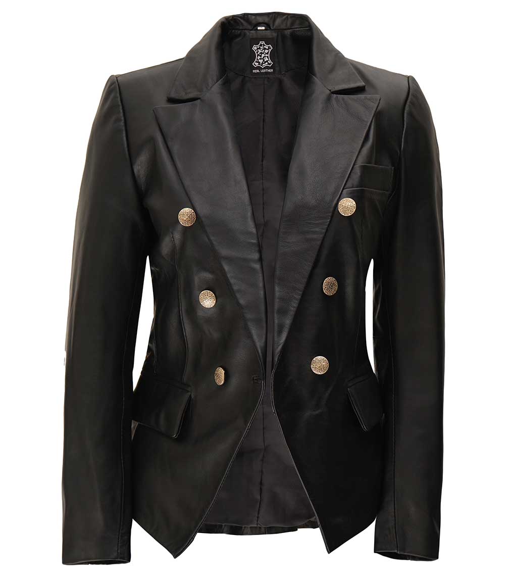 Kim Womens Black Leather Blazer Jacket Kim Womens Black Leather Blazer Jacket