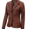 Womens Brown Two Button Leather Blazer Jacket Womens Brown Two Button Leather Blazer Jacket