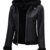 Womens Black Fur Hooded Leather Jacket