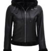 Womens Black Fur Hooded Leather Jacket