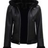Womens Black Fur Hooded Leather Jacket