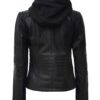 Womens Black Leather Jacket With Removable Hood