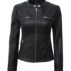 Womens Black Leather Jacket With Removable Hood