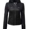 Womens Black Leather Jacket With Removable Hood