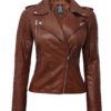 Bagheria Womens Tan Leather Jacket with Removable Hood.