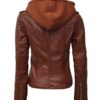 Bagheria Womens Tan Leather Jacket with Removable Hood.