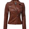 Bagheria Womens Tan Leather Jacket with Removable Hood.