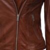 Bagheria Womens Tan Leather Jacket with Removable Hood.
