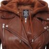 Bagheria Womens Tan Leather Jacket with Removable Hood.