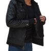 Mens Black Bomber Leather Jacket with Removable Hood