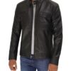 Dodge Mens Black Cafe Racer Lambskin Leather Jacket 
