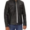 Dodge Mens Black Cafe Racer Lambskin Leather Jacket 