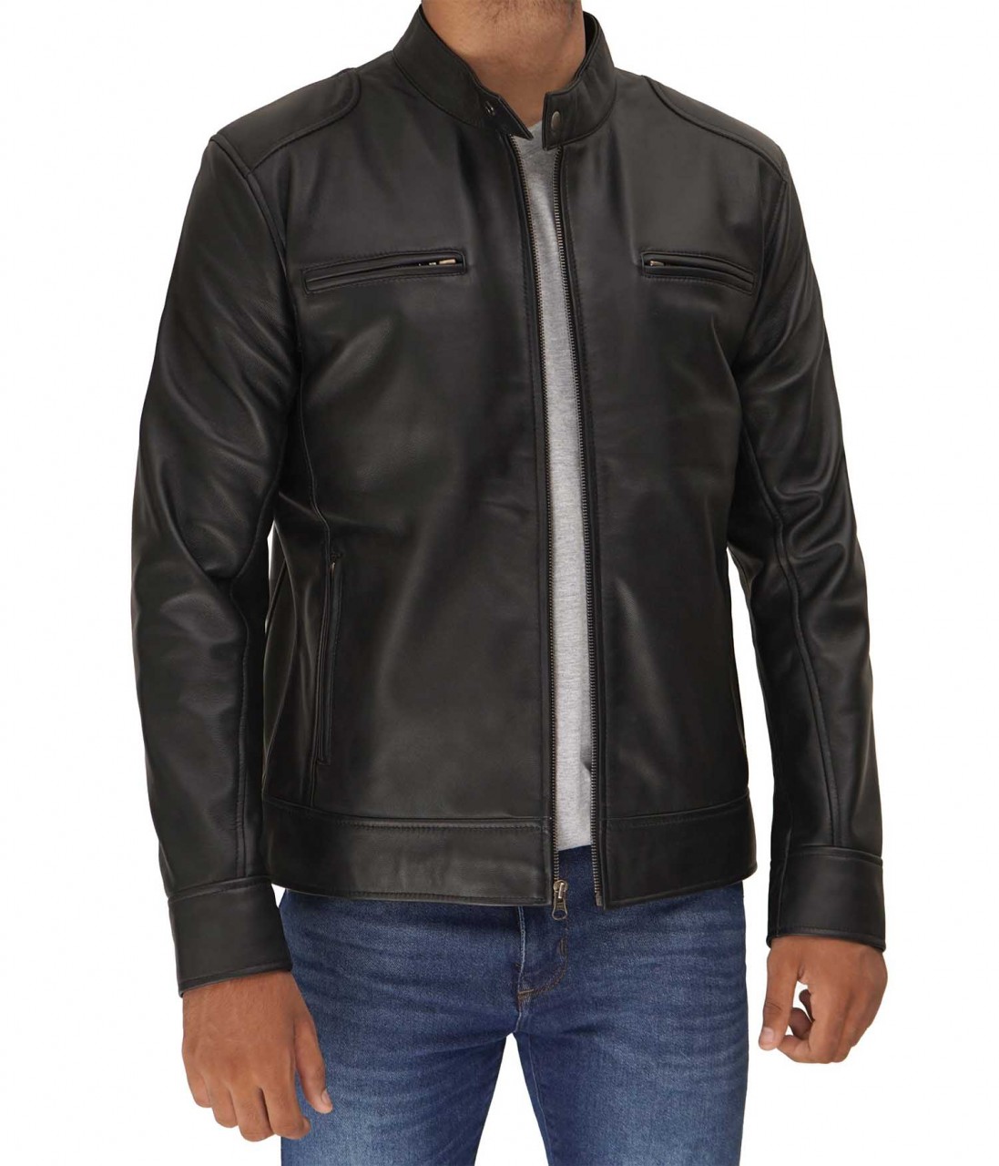 Dodge Mens Black Cafe Racer Lambskin Leather Jacket | MK Jackets