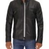 Dodge Mens Black Cafe Racer Lambskin Leather Jacket 