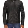 Dodge Mens Black Cafe Racer Lambskin Leather Jacket 