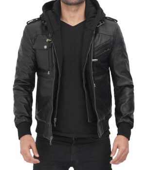 Edinburgh Black Hooded Leather Jacket