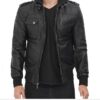 Edinburgh Black Hooded Leather Jacket