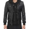 Edinburgh Black Hooded Leather Jacket