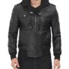 Edinburgh Black Hooded Leather Jacket