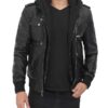 Edinburgh Black Hooded Leather Jacket