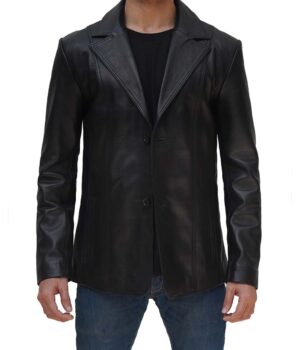 Surrey Men Black Leather Blazer Coat 