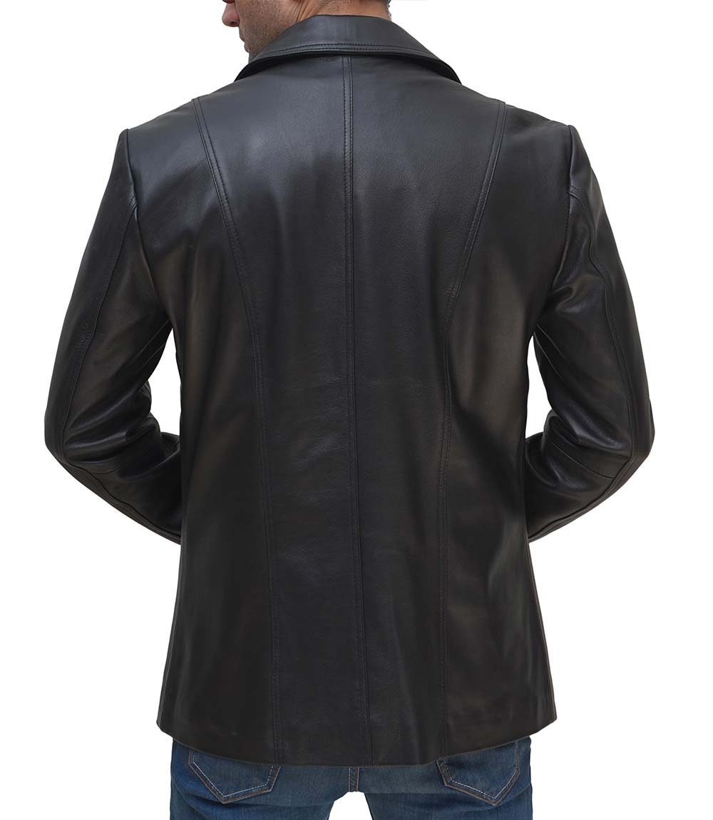 Surrey Men Black Leather Blazer Coat Surrey Men Black Leather Blazer Coat