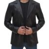 Surrey Men Black Leather Blazer Coat Surrey Men Black Leather Blazer Coat