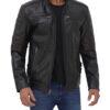 Men Cafe Racer Style Leather Black Jacket