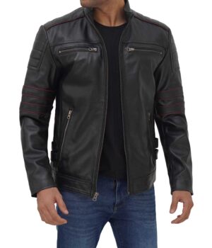 Men Cafe Racer Style Leather Black Jacket