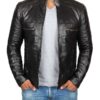 Mens Black Cafe Racer Biker Leather Jacket 