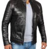 Mens Black Cafe Racer Biker Leather Jacket 