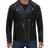 Bari Black Men Asymmetrical Black Biker Jacket 