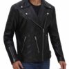 Bari Black Men Asymmetrical Black Biker Jacket 