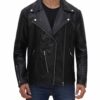 Bari Black Men Asymmetrical Black Biker Jacket 