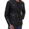 Bari Black Men Asymmetrical Black Biker Jacket 