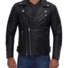 Mens Black Leather Asymmetrical Biker Jacket