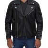 Mens Black Leather Asymmetrical Biker Jacket
