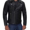 Mens Black Leather Asymmetrical Biker Jacket