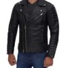 Mens Black Leather Asymmetrical Biker Jacket