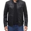 Felix Mens Black Cafe Racer Leather Jacket with Shoulder Pads