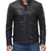 Felix Mens Black Cafe Racer Leather Jacket with Shoulder Pads