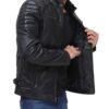 Felix Mens Black Cafe Racer Leather Jacket with Shoulder Pads