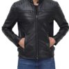Felix Mens Black Cafe Racer Leather Jacket with Shoulder Pads