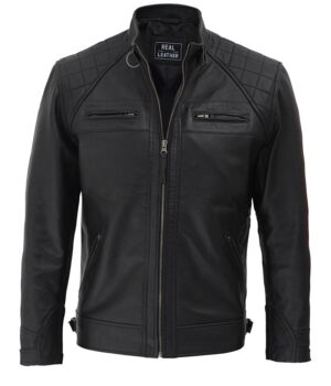 Johnson Diamond Classic Mens Black Cafe Racer Biker Jacket