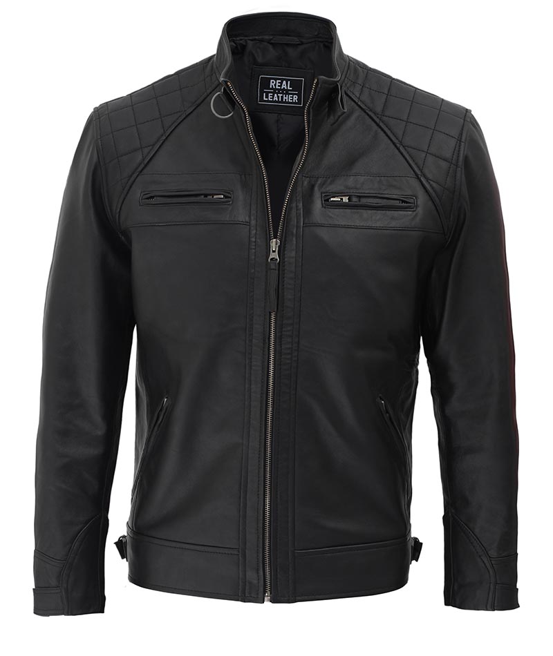 Johnson Diamond Classic Mens Black Cafe Racer Biker Jacket Johnson Diamond Classic Mens Black Cafe Racer Biker Jacket
