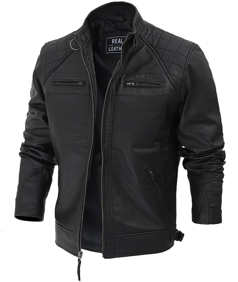 Johnson Diamond Classic Mens Black Cafe Racer Biker Jacket Johnson Diamond Classic Mens Black Cafe Racer Biker Jacket