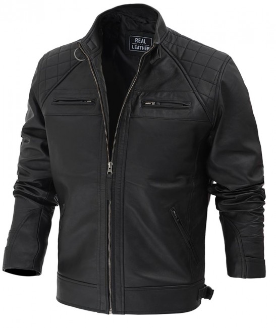 Johnson Diamond Classic Mens Black Cafe Racer Biker Jacket Johnson Diamond Classic Mens Black Cafe Racer Biker Jacket